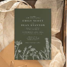 ボホワイルドフラワーオリーブグリーン結婚式招待状 招待状
