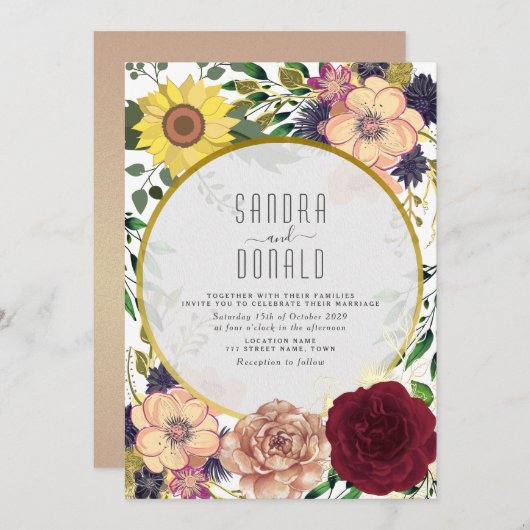 ボホワイルドフラワーオータム結婚式招待状 招待状 (正面/裏面)