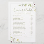 ボホワイルドフラワーオーバーまたはブライダルシャワーゲーム (正面/裏面)