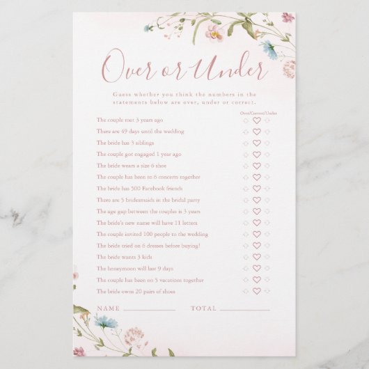 ボホワイルドフラワーオーバーまたはブライダルシャワーゲーム (正面)