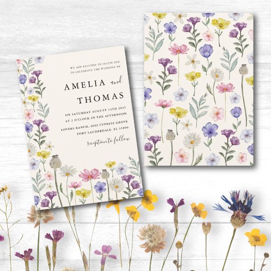 ボホワイルドフラワーカラフルフローラ結婚ズ 招待状