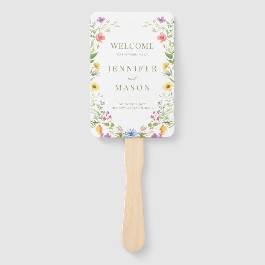ボホワイルドフラワーカラフルフローラ結婚式 プログラム ハンドファン (正面)