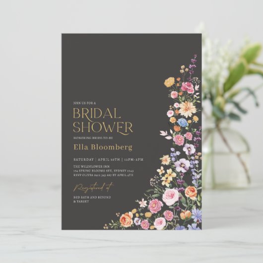 ボホワイルドフラワーガーデンカラフルブライダルシャワー 招待状 (スタンド正面)