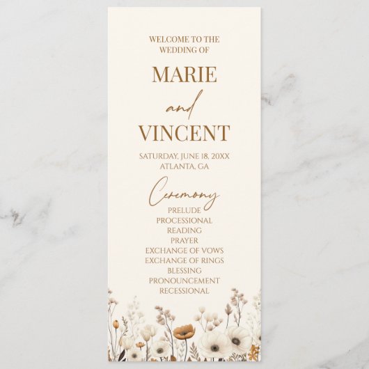 ボホワイルドフラワーガーデンフローラ野生結婚の花 プログラム (正面)