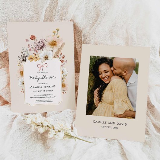 ボホワイルドフラワーガーデンベビーシャワー招待状 招待状