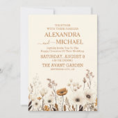 ボホワイルドフラワーガーデンベージュカジュアル結婚ズ 招待状 (正面)