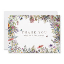ボホワイルドフラワーガーデンホワイトサンキューカード