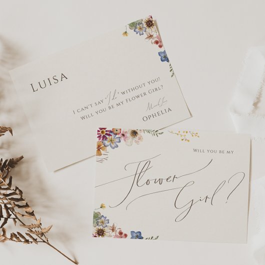 ボホワイルドフラワーガーデン |ベージュフラワーガールカード 招待状