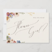 ボホワイルドフラワーガーデン |ベージュフラワーガールカード 招待状 (正面)