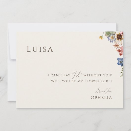 ボホワイルドフラワーガーデン |ベージュフラワーガールカード 招待状 (裏面)