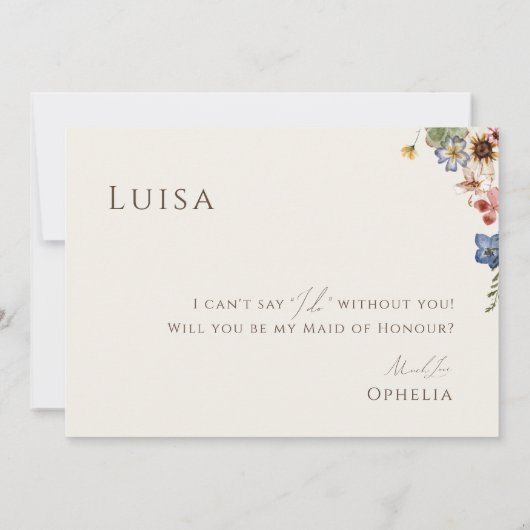 ボホワイルドフラワーガーデン |ベージュメイド・オブ・オーナー(花嫁付き添い人)カード 招待状 (裏面)