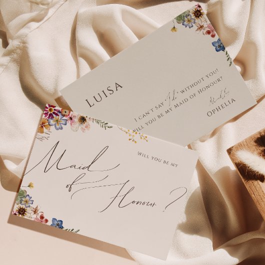 ボホワイルドフラワーガーデン |ベージュメイド・オブ・オーナー(花嫁付き添い人)カード 招待状