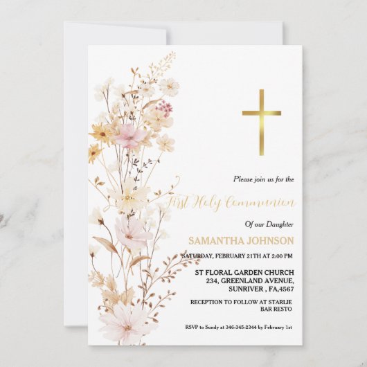 ボホワイルドフラワーグラスガールファースト聖餐式 招待状 (正面)