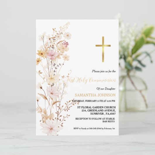ボホワイルドフラワーグラスガールファースト聖餐式 招待状 (スタンド正面)
