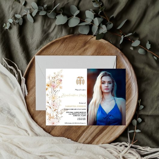 ボホワイルドフラワーグラスナースガール卒業パーティー 招待状