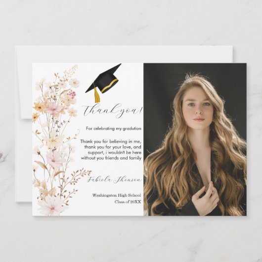 ボホワイルドフラワーグラス卒業サンキューカード 招待状 (正面)