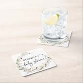 ボホワイルドフラワーグリーンベイビーシャワー スクエアペーパーコースター (インサイチュ)