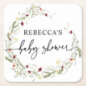 ボホワイルドフラワーグリーンベイビーシャワー スクエアペーパーコースター (正面)