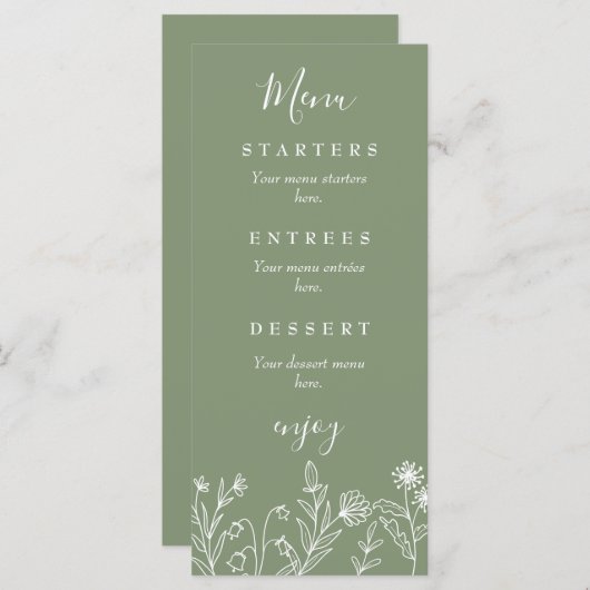 ボホワイルドフラワーグリーン結婚ズ メニュー (正面/裏面)