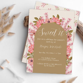 ボホワイルドフラワースウィート16誕生日かわいらしフローラ 招待状