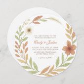 ボホワイルドフラワーズエレガントラウンド結婚式招待状 招待状 (正面/裏面)