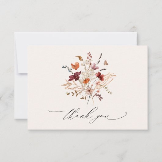 ボホワイルドフラワーズエレガント秋の結婚式 サンキューカード (正面)