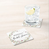 ボホワイルドフラワーズグリーンリーブライダルシャワー スクエアペーパーコースター (インサイチュ)