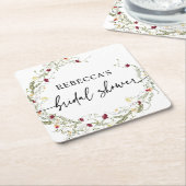 ボホワイルドフラワーズグリーンリーブライダルシャワー スクエアペーパーコースター (アングル)