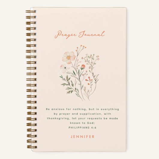 ボホワイルドフラワーズパーソナライズされた祈りの言葉ジャーナル ノートブック (正面)