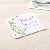 ボホワイルドフラワーズパープルフローラブライダルシャワー スクエアペーパーコースター (アングル)