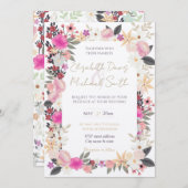 ボホワイルドフラワーズピンクフローラ 招待状 (正面/裏面)