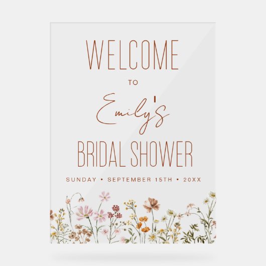 ボホワイルドフラワーズブライダルシャワーウェルカムサイン アクリルサイン (正面)