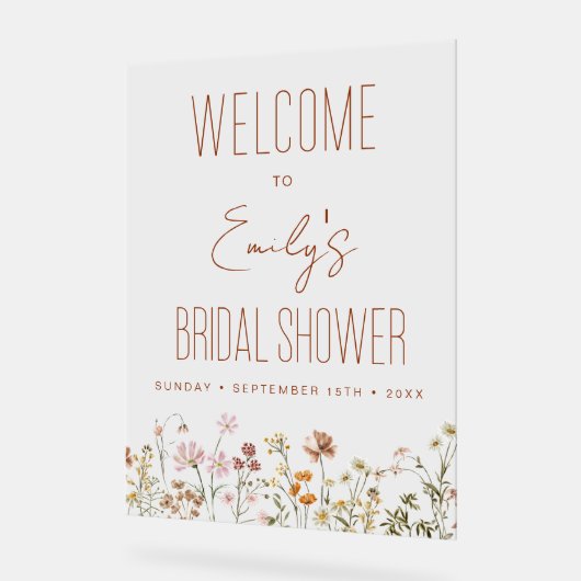 ボホワイルドフラワーズブライダルシャワーウェルカムサイン アクリルサイン (傾斜)
