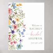 ボホワイルドフラワーズブライダルシャワーウェルカムサイン ポスター (正面)