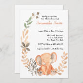 ボホワイルドフラワーズベビーゾウ赤ちゃんシャワー 招待状 (正面/裏面)