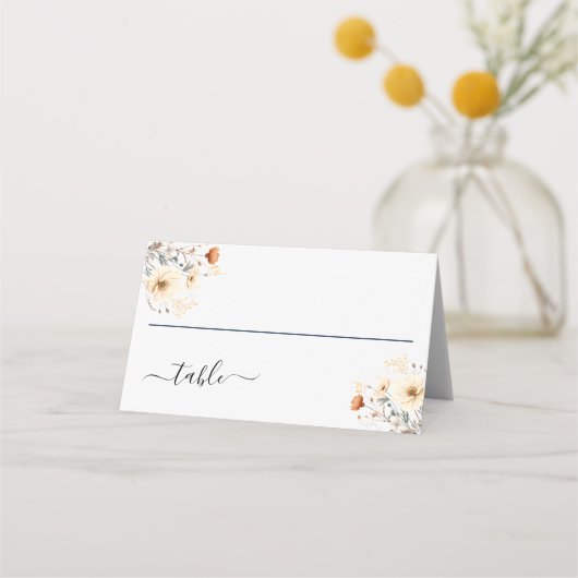 ボホワイルドフラワーズベージュテラコッタ結婚ズ プレイスカード (正面)