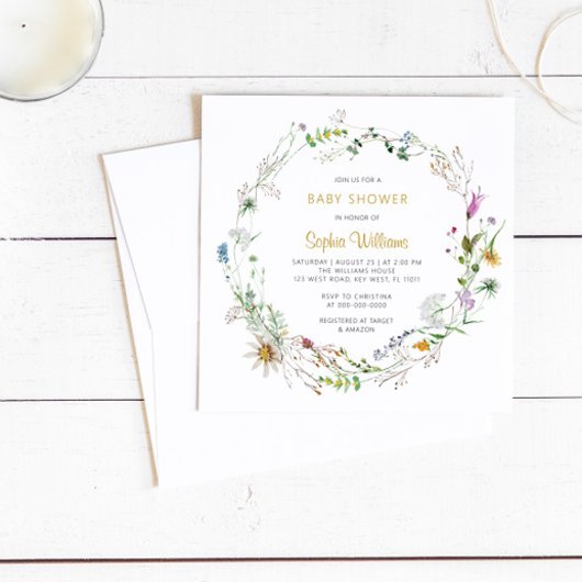 ボホワイルドフラワーズリースベビーシャワー招待状 招待状