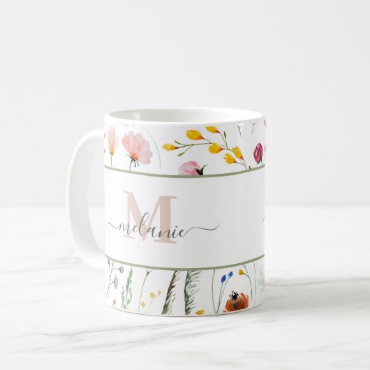 ボホワイルドフラワーズ名前をカスタムするモノグラム コーヒーマグカップ (正面左)
