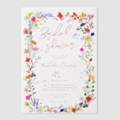 ボホワイルドフラワーズ春サマーブライダルシャワー ベラム紙招待状 (正面)