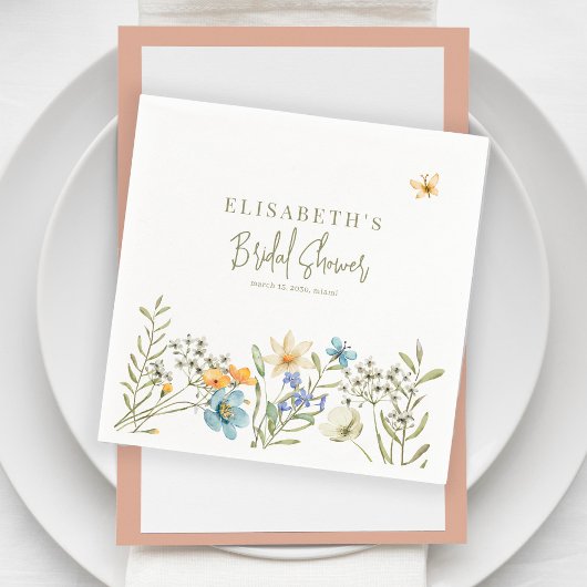 ボホワイルドフラワーズ春パーソナライズされたブライダルシャワー スタンダードカクテルナプキン