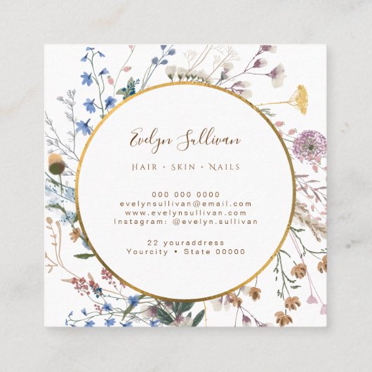 ボホワイルドフラワーズ金ゴールドサークル名刺 スクエア名刺 (裏面)