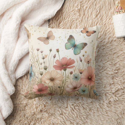 ボホワイルドフラワーズ&蝶 クッション (ブランケット)