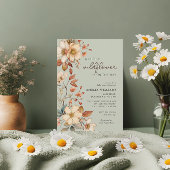 ボホワイルドフラワーセージ緑のフローラ赤ちゃんシャワー 招待状