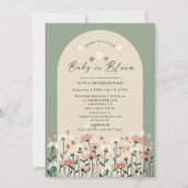 ボホワイルドフラワーセージ緑のベビーで開花シャワー 招待状 (正面)