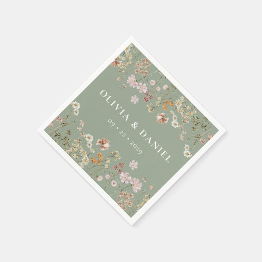 ボホワイルドフラワーセージ緑庭園の結婚式 スタンダードカクテルナプキン (角)