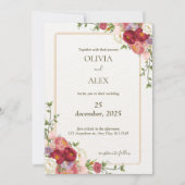 ボホワイルドフラワーダークレッドフラワー結婚式招待状 招待状 (正面)