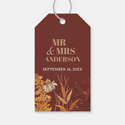 ボホワイルドフラワーテラコッタオータム秋の結婚式 ギフトタグ (正面)