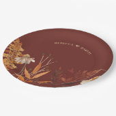 ボホワイルドフラワーテラコッタオータム秋の結婚式 ペーパープレート (アングル)