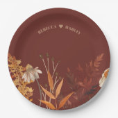 ボホワイルドフラワーテラコッタオータム秋の結婚式 ペーパープレート (正面)
