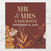 ボホワイルドフラワーテラコッタオータム秋の結婚式 ワインラベル (シングルラベル)